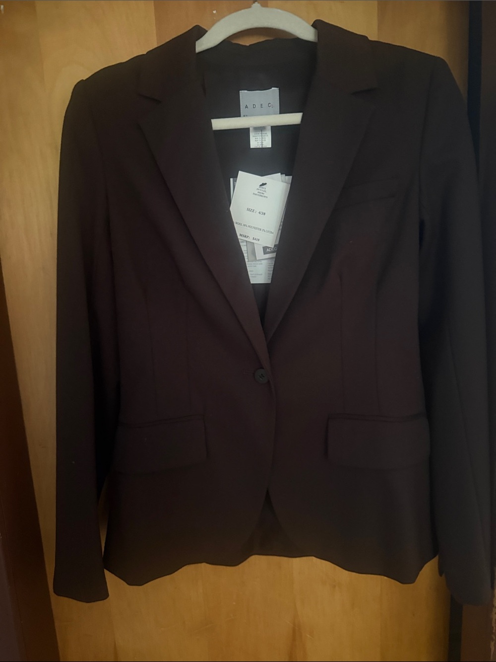 Philippe Adec Dark Brown Single-Button Blazer, New with Tags